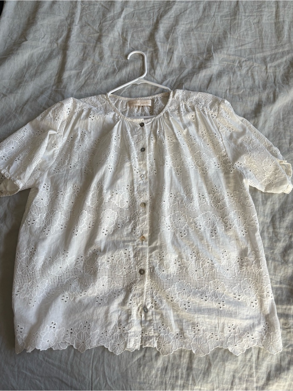 Natalie Martin White Eyelet Cotton Button-Front Blouse